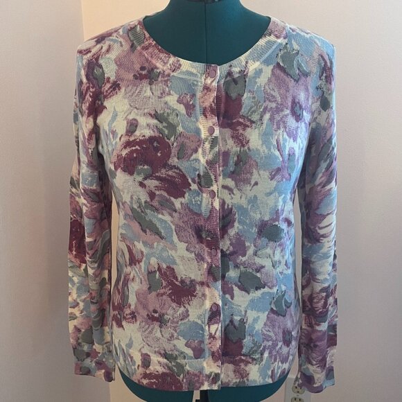 Talbots Print Merino Wool Cardigan - Picture 1 of 6